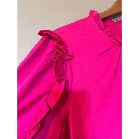 J. Crew XXL Ruffle Sleeve Top Fuschia Hot Pink Satin Crepe Feminine Coquette New - Picture 10 of 14